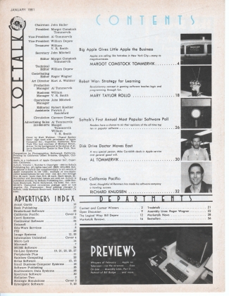 V1.05 Softalk Magazine contents, January 1981