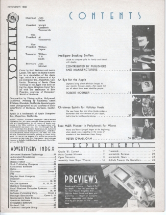 V1.04 Softalk Magazine contents page, December 1980