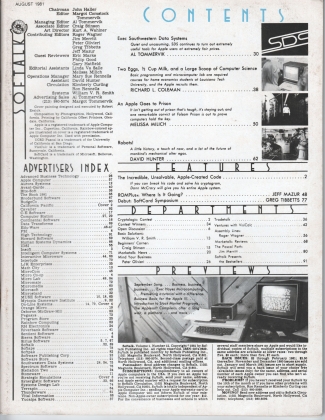 V1.12 Softalk Magazine contents page, August 1981