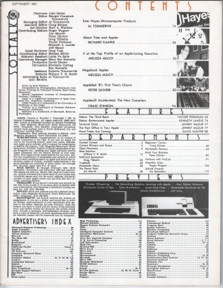 V2.01 Softalk Magazine contents, September 1981