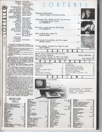 V2.05 Softalk Magazine contents page, January 1982