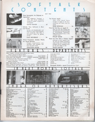 V2.09 Softalk Magazine contents page, May 1982