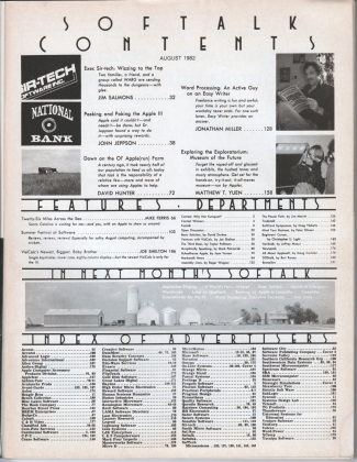 V2.12 Softalk Magazine contents page, August 1982
