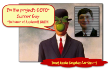 The Elusive Peter Caylor shown in famous art avatar and Apple LoRes (insert)